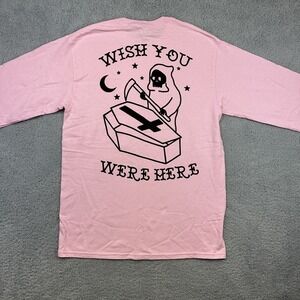 Spencer's Shirt Unisex Medium Wish You Were Here Pink Coffin‎ Reaper design Punk